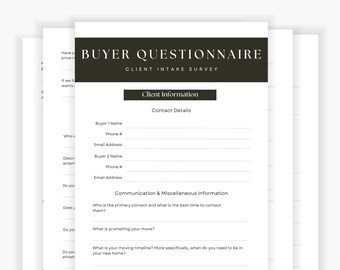 Real Estate Buyer Questionnaire Canva Template, Client Intake Form (Digital Download)