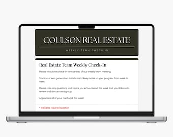 Real Estate Team Check-In Form Weekly Progress Tracker Log for Lead Generation Prospects Consultation Appointments Customizable Google Form