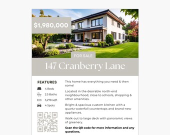 Listing Feature Sheet Real Estate For Sale Listing Materials and Marketing Client Handout | Minimal Editable Template Canva Digital Download