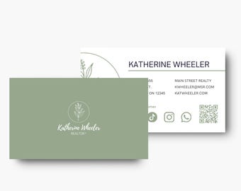 Sage Green Business Card Template | Modern Real Estate Branding (Canva, Digital Download)