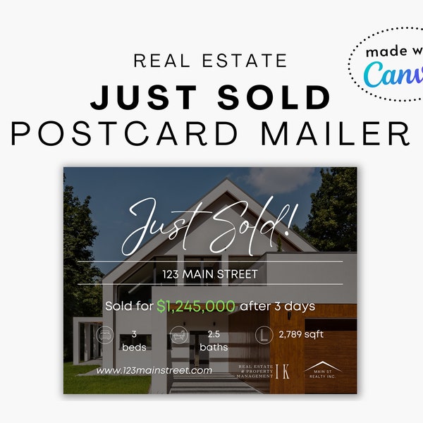 Just Sold Postcard Real Estate Agent Marketing | Realtor Neighbourhood Farming | New Agent Customizable Post Card | Digital Canva Template