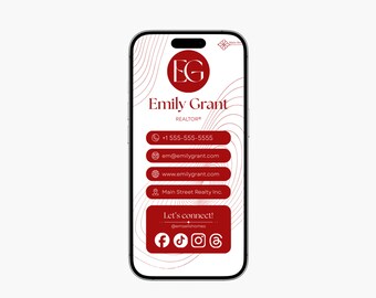 Red Digital Business Card Template | Modern Real Estate Agent Branding (Canva, Digital Download)