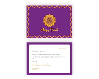 Diwali Client Card for Fall/Winter Realtor Drop-Off Card Mailer Template Real Estate Agents Printable Customizable (Canva)