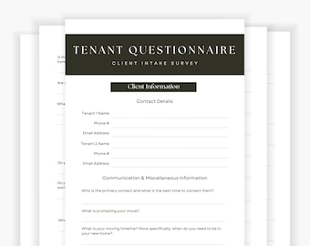 Real Estate Tenant Questionnaire Canva Template, Client Intake Form (Digital Download)