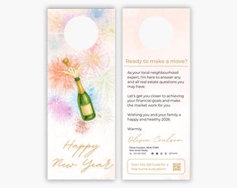 Real Estate New Years Door Hanger for Neighborhood Farming Editable Marketing Template Realtor Printable Customizable Flyer (Canva)