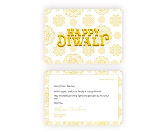 Diwali Client Card for Fall/Winter Realtor Drop-Off Card Mailer Template Real Estate Agents Printable Customizable (Canva)