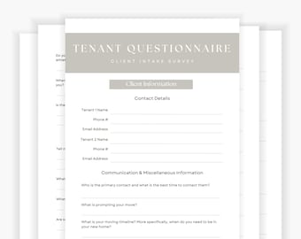 Real Estate Tenant Questionnaire Canva Template, Client Intake Form (Digital Download)