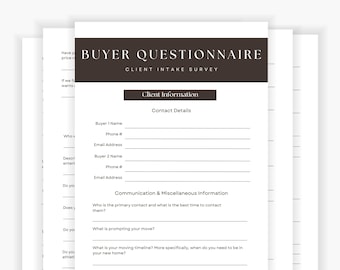 Real Estate Buyer Questionnaire Canva Template, Client Intake Form (Digital Download)