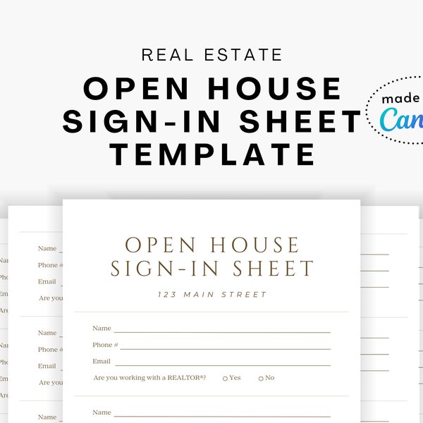 Open House Sign-In Sheet Canva Template | Customizable Neutral Minimal Open House Contact Retention Form | Listing Buyer Lead Contact Forms