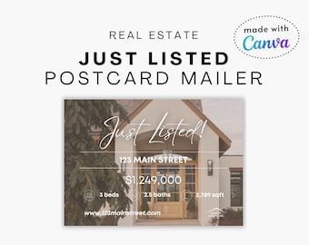 Real Estate 'Just Listed' Postcard Template | Realtor Marketing (Canva PDF)