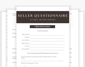 Real Estate Seller Questionnaire, Client Intake Form (Canva Template, Digital Download)