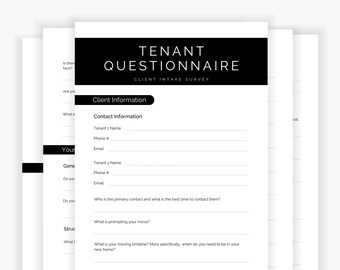 Real Estate Tenant Questionnaire Canva Template, Client Intake Form (Digital Download)