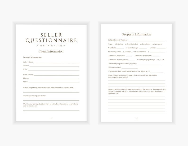 Selling Questionnaire Real Estate Client Intake Questionnaire Bundle, Canva Template (digital ...