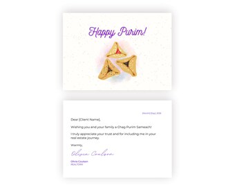 Purim Card for Clients Editable Template Home Sale Real Estate Agents Customizable Jewish Holiday Thank You Foldable Canva Digital Download