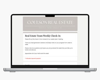Real Estate Team Check-In Form Weekly Progress Tracker Log for Lead Generation Prospects Consultation Appointments Customizable Google Form