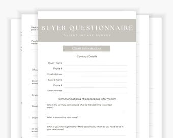 Real Estate Buyer Questionnaire Canva Template, Client Intake Form (Digital Download)