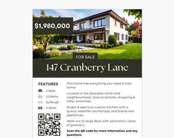 Listing Feature Sheet Real Estate For Sale Listing Materials and Marketing Client Handout | Minimal Editable Template Canva Digital Download