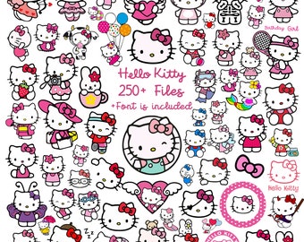 Paquete de svg de gatito Kawaii, svg de cumpleaños de Kawaii, imágenes prediseñadas de Kawaii Kitty