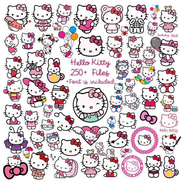 Paquete de svg de gatito Kawaii, svg de cumpleaños de Kawaii, imágenes prediseñadas de Kawaii Kitty