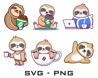 Faultier svg - Faultier Kaffee Svg Png - Faultier Bündel svg - süße Faultier svg