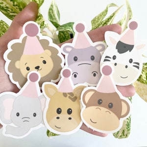 Safari Animals with Party Hats Stickers