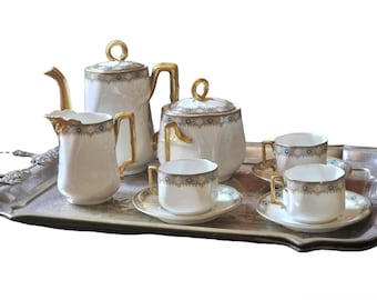 ヴィンテージのリモージュ磁器製コーヒー/紅茶サービスセット 1930年代 ~ AF アンドレ フランソワ リモージュ フランス ~ フランス