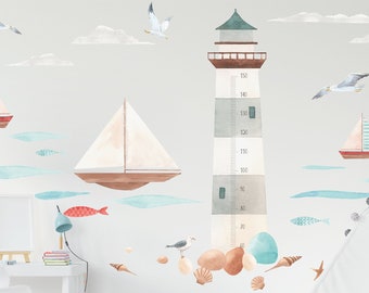 Watercolor Sea Lighthouse Wall Decal: Boho Nursery Art