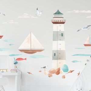 Décalcomanie murale phare de la mer - décalcomanie murale bohème bleu marine - art mural phare - imprimés bleu marine pour chambre de bébé - Stickers muraux phare de la mer