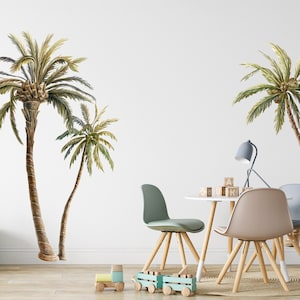 Tropical Palm Trees Wall Decals - Watercolor Tropical Palms - Big Palm Trees Wall Decal- Tropical Leaves Wall Sticker-Large Palm Tree Leaves