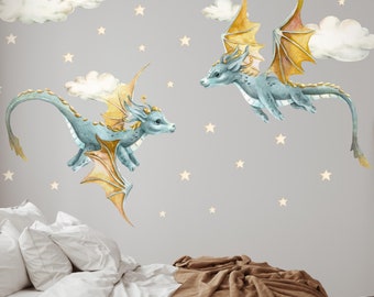 Watercolor Dragon Wall Decal: Neutral Nursery Decor