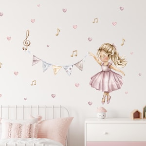 HIGH QUALITY Ballerina Wandtattoo - Aquarell Ballett Tänzerin Wandaufkleber - Ballett Klasse Aufkleber - Musik Wanddekor - Mädchenzimmer Wandtattoo