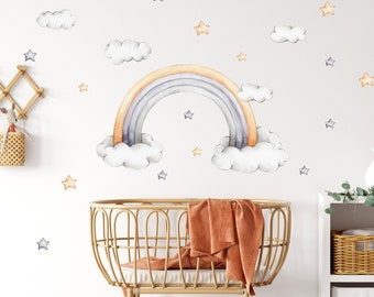 Watercolor Rainbow Wall Decal: Orange Rainbow & Stars