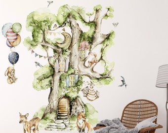 Fairy Tale Tree House Wall Decals - Big Tree Interior Sticker - Treehouse Nursery Decor - Fairy Tales Nursery Wall Decal