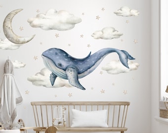 Watercolor Whale Wall Decal: Marine Nursery Decor