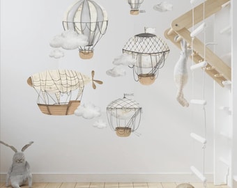 Watercolor Hot Air Balloon Wall Decals: Retro Nursery Decor