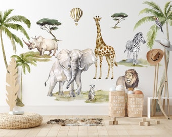 Savanna Animals Wall Decals: Watercolor Safari Nursery Decor