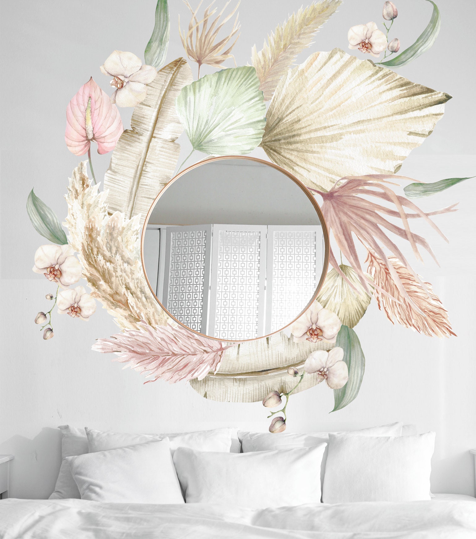 Boho Leaves Wall Decals Boho Nursery Decor Tropical Leaf Etsy