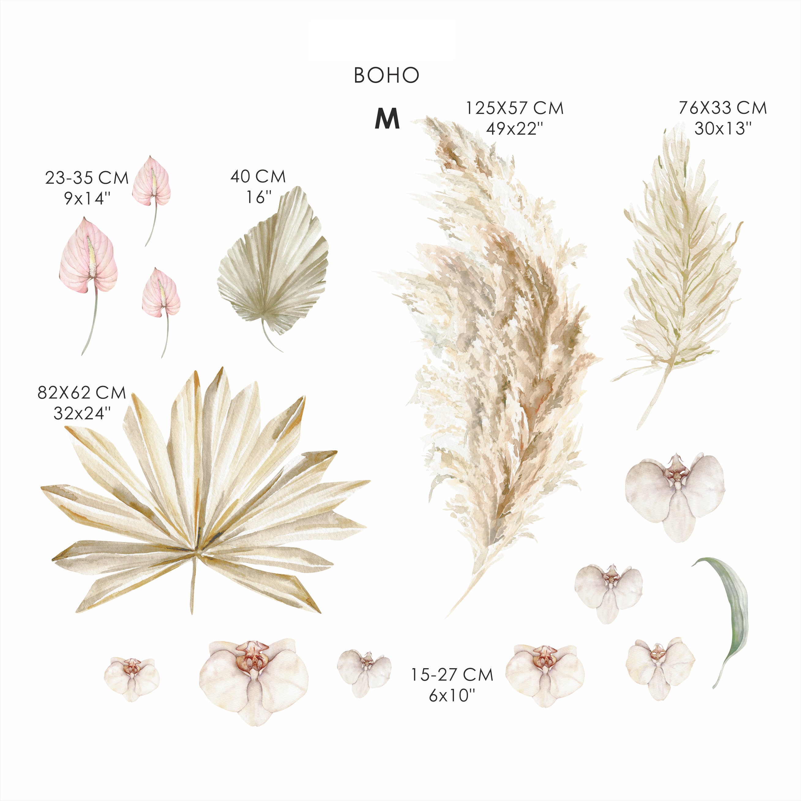 Boho Leaves Wall Decals Boho Nursery Decor Tropical Leaf Etsy