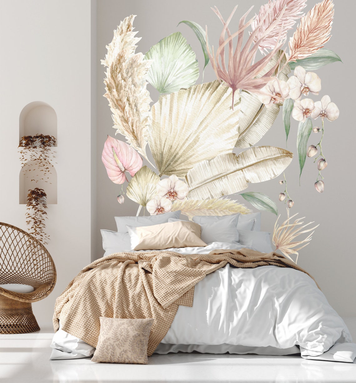 Boho Leaves Wall Decals Boho Nursery Decor Tropical Leaf Etsy