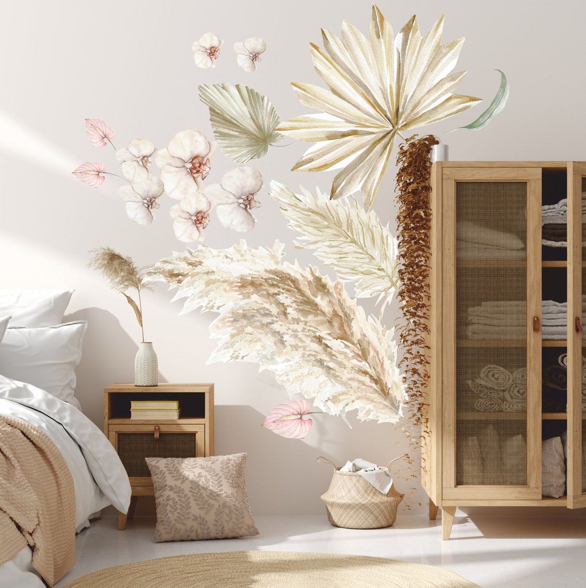 Boho Leaves Wall Decals Boho Nursery Decor Tropical Leaf Etsy