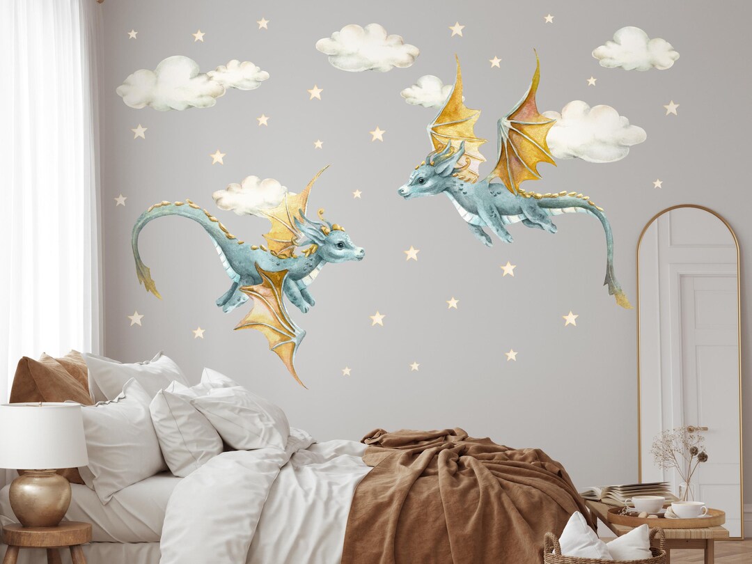 Watercolor Dragon Wall Decal: Neutral Nursery Decor - Etsy