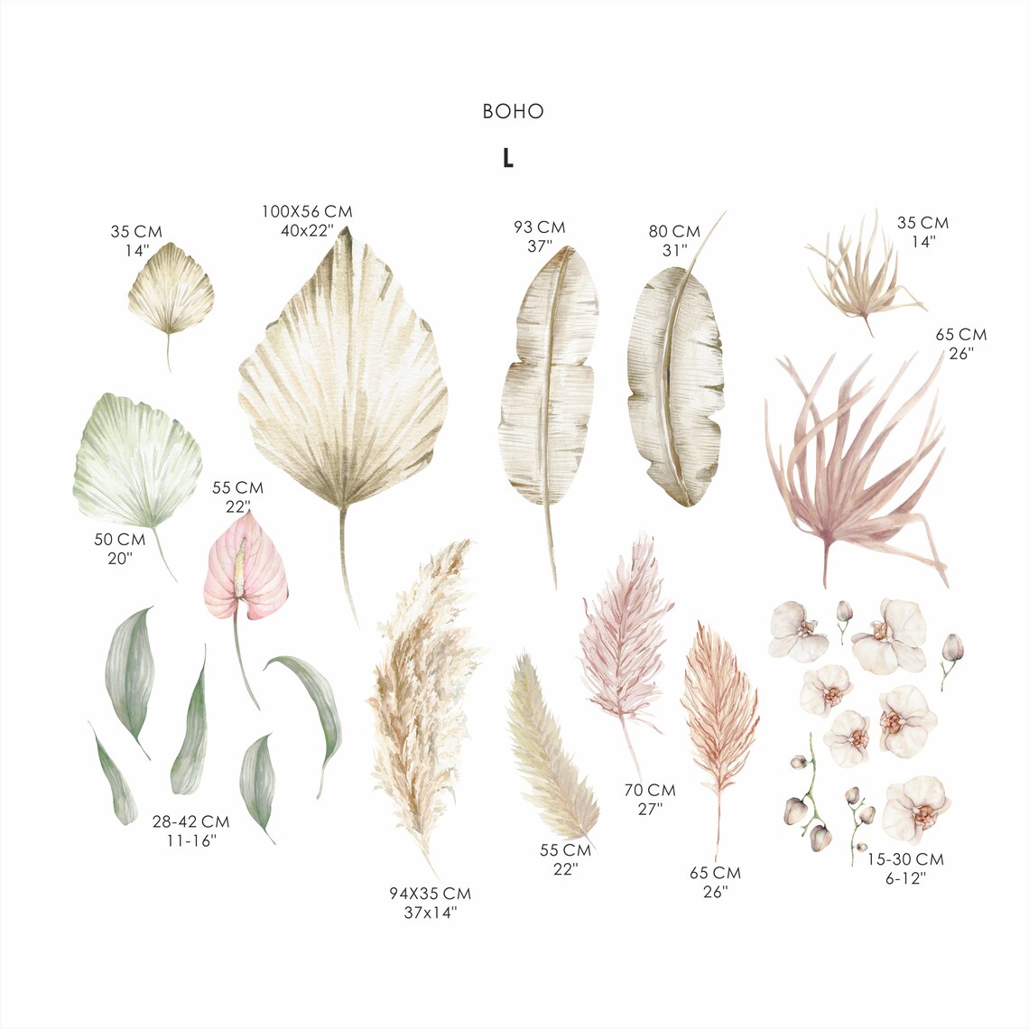 Boho Leaves Wall Decals Boho Nursery Decor Tropical Leaf Etsy