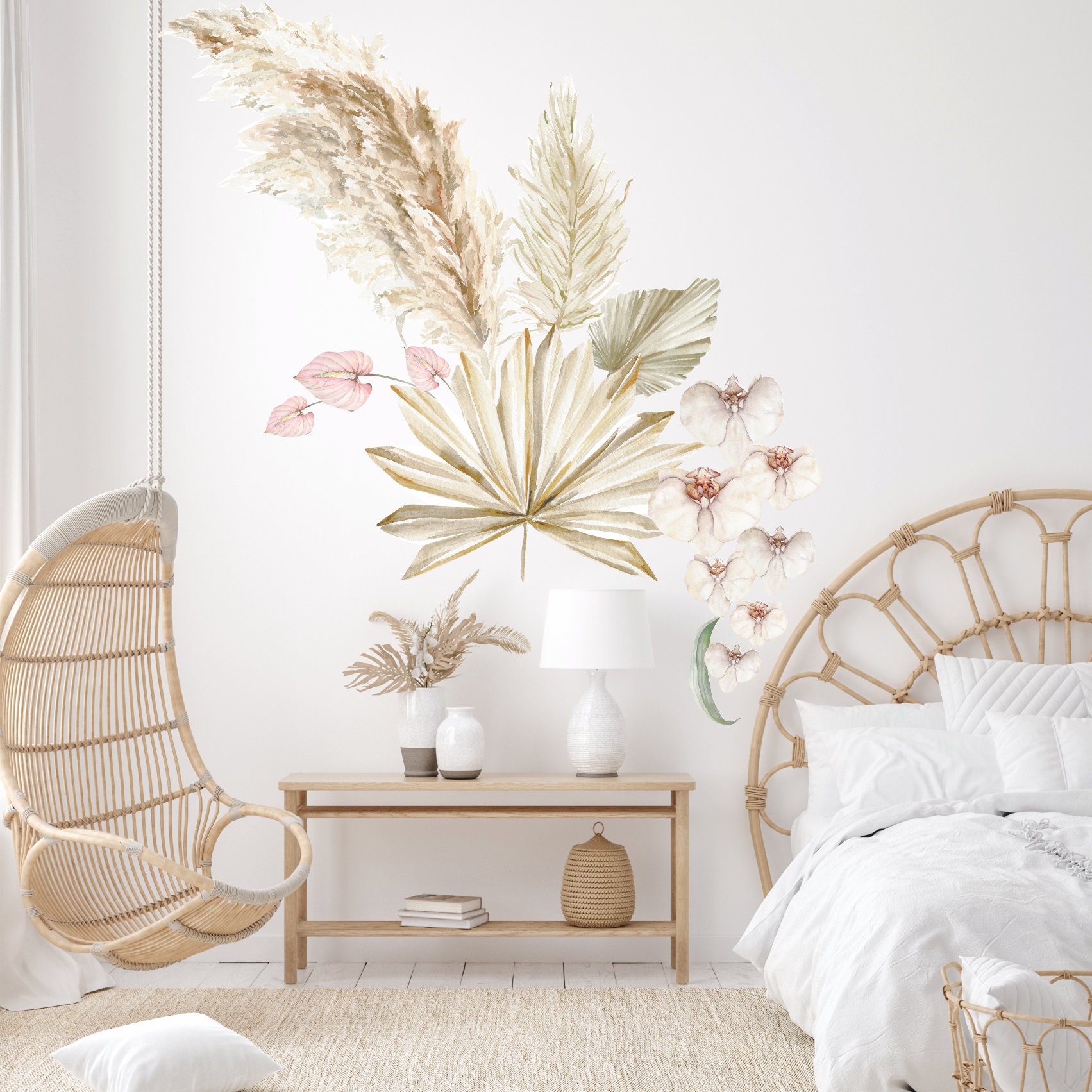 Boho Leaves Wall Decals Boho Nursery Decor Tropical Leaf Etsy