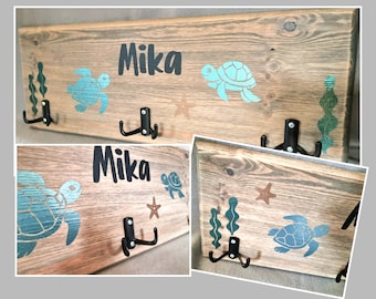 XXL wardrobe different colors wooden turtles, sturdy metal hooks, personalized, 2 sizes