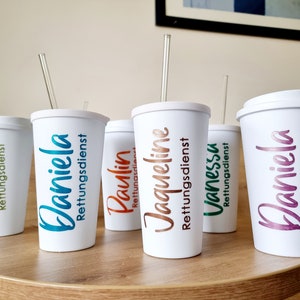 Dishwasher safe no sticker Mug black/white personalized, 2 different lids drinking straw, 400ml 14 different colors image 2