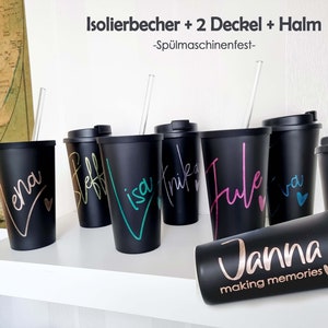 Spülmaschinenfest kein Aufkleber Becher schwarz/weiß personalisiert, 2 versch. Deckel Trinkhalm, 400ml 14 verschiedene Farbtöne Bild 1