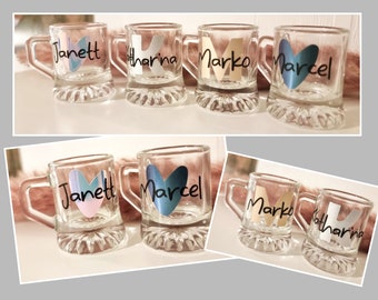 Shot glass, personalized, with leather strap to hang around your neck