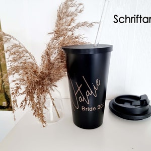 Spülmaschinenfest kein Aufkleber Becher schwarz/weiß personalisiert, 2 versch. Deckel Trinkhalm, 400ml 14 verschiedene Farbtöne Bild 4