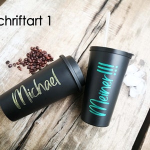 Spülmaschinenfest kein Aufkleber Becher schwarz/weiß personalisiert, 2 versch. Deckel Trinkhalm, 400ml 14 verschiedene Farbtöne Bild 3