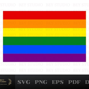 May include: A rainbow pride flag with six horizontal stripes: red, orange, yellow, green, blue, and purple.